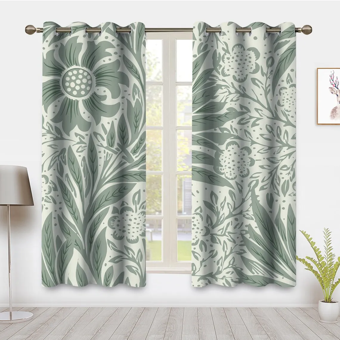 Floral Window Curtain Plant Leaf Drapes Nature Flower Window Treatments Panels Room Darkening Curtain Blackout Curtain for Home Bedroom Dorm