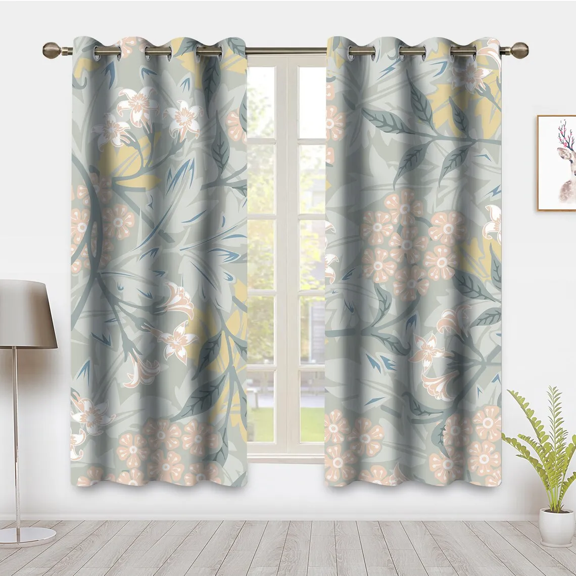 Pink Flowers Window Curtain Rustic Floral Drapes Vintage Plants Window Treatments a Panels Pair Blackout Curtains for Bedroom Dorm Home