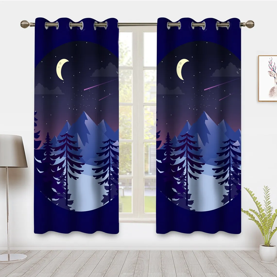 Nature Night Moon Window Curtain Moonlight Drapes Nature Night Window Treatments Panel Pair Blackout Curtain for the Home Bedroom Dorm