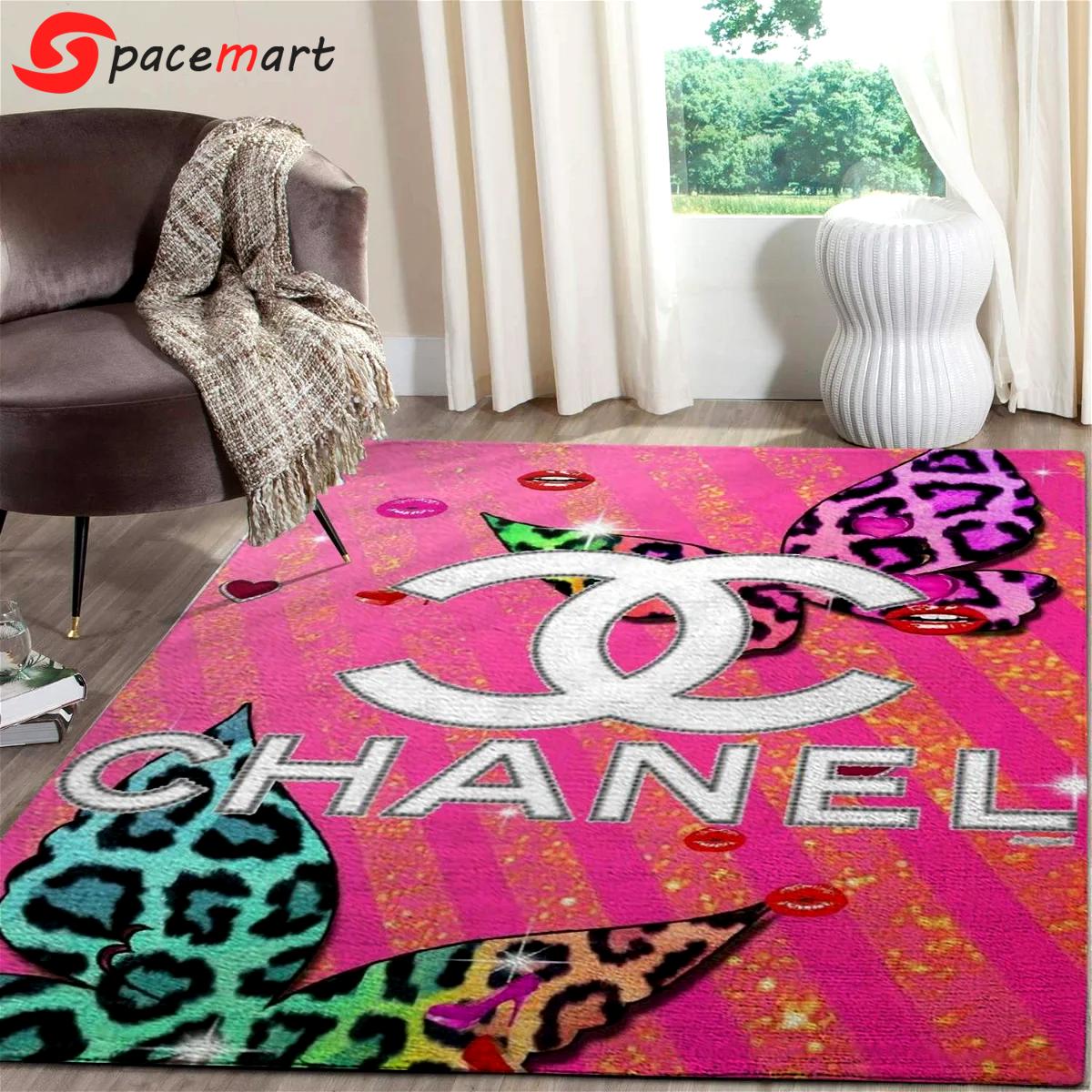 Retro butterfly chanel logo white area rug for living room