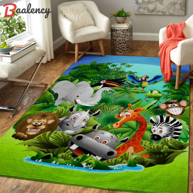 Wild animals cartoon on jungle animal art area rug carpet
