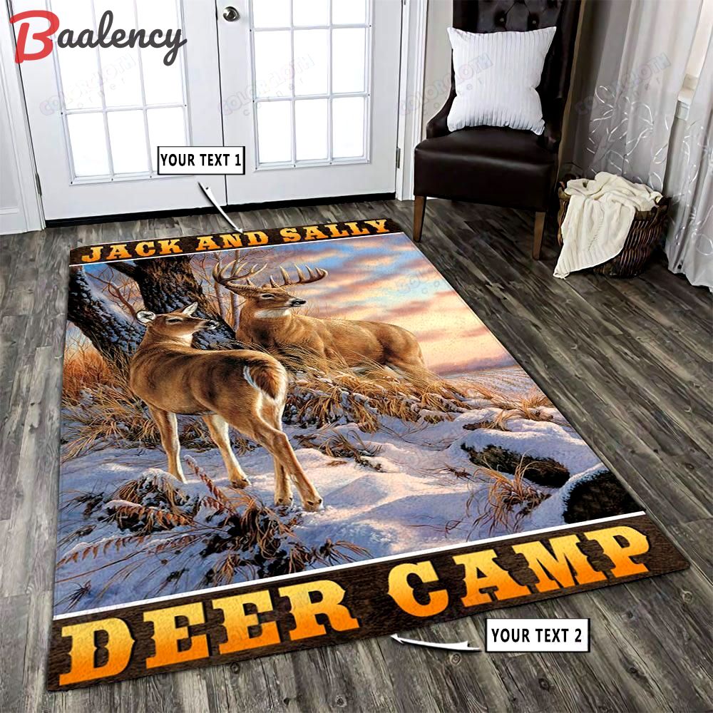 Personalized deer hunting buck and doe area rug hl08708