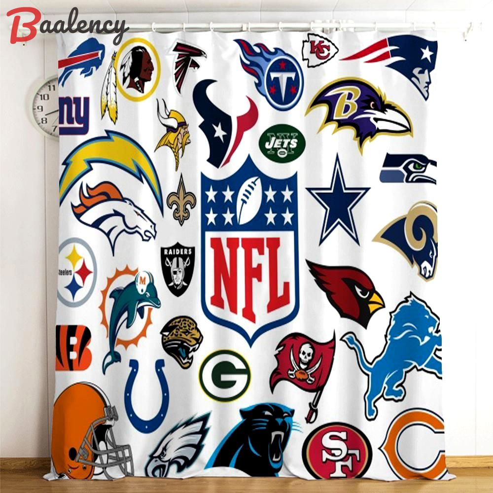 Nfl football logo teams on white background shower curtain waterproof