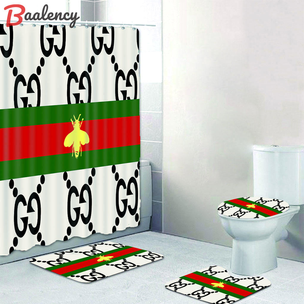 Gucci luxury bathroom set italy black and white shower curtain
