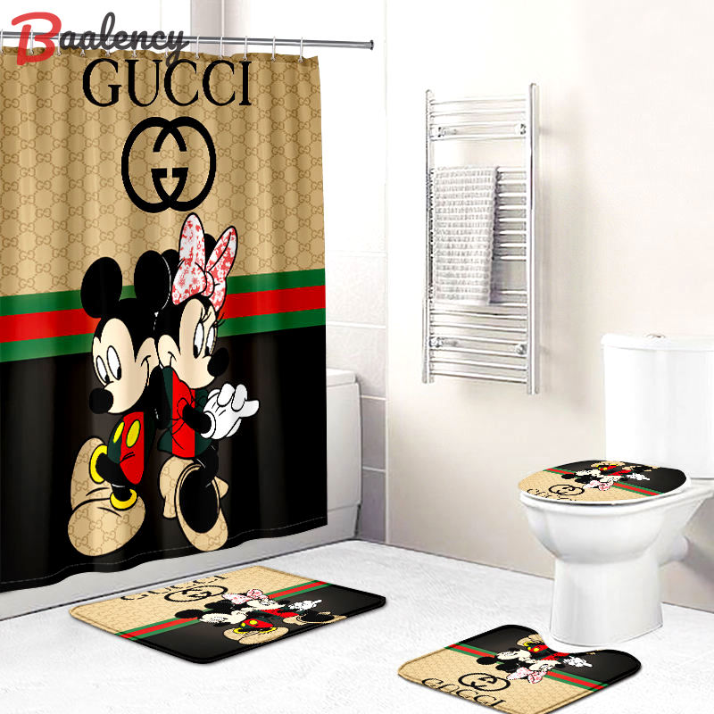 Gucci luxury bathroom set mickey mouse black and beige shower curtain