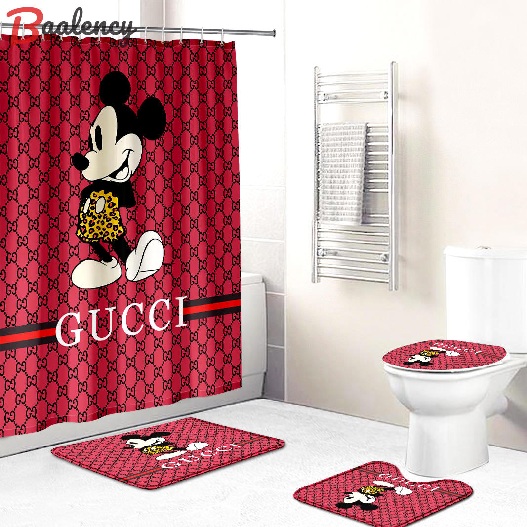 Gucci luxury bathroom set red mickey mouse shower curtain