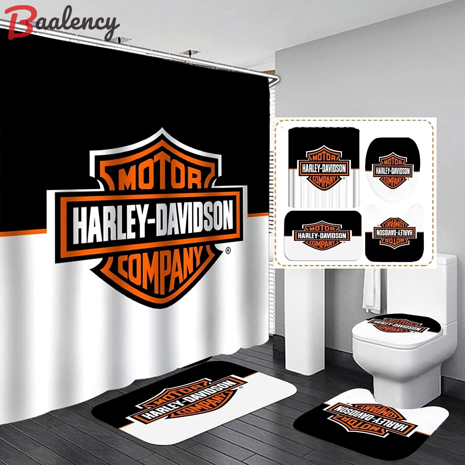 Gift for fans - harley davidson black and white bathroom set- shower curtain set