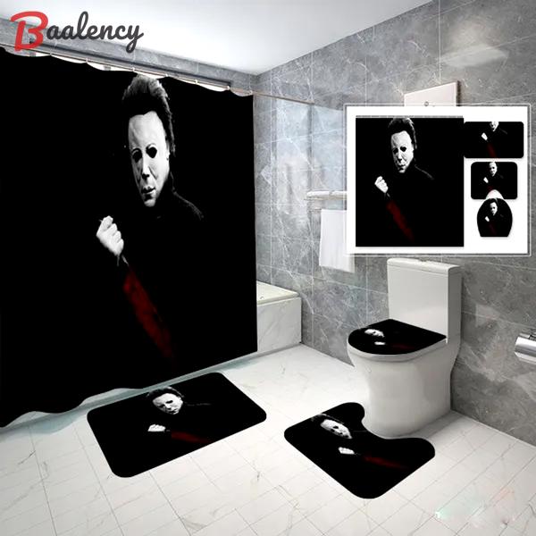 Michael myers movie halloween horror bathroom sets shower curtain set.
