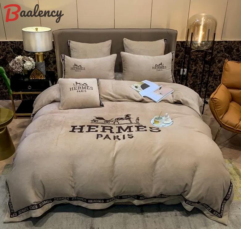 Hermes light brown luxury brand premium bedding set bedspread duvet cover set home decor Bedding Sets