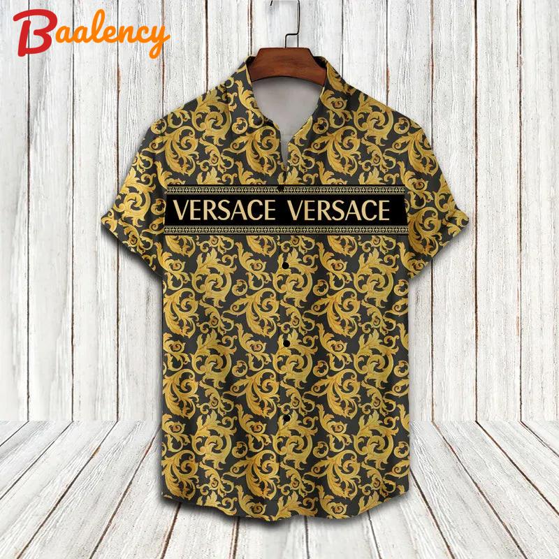 Versace golden pattern luxury brand premium fashion hawaii shirt for men 45 Hawaii Shirt