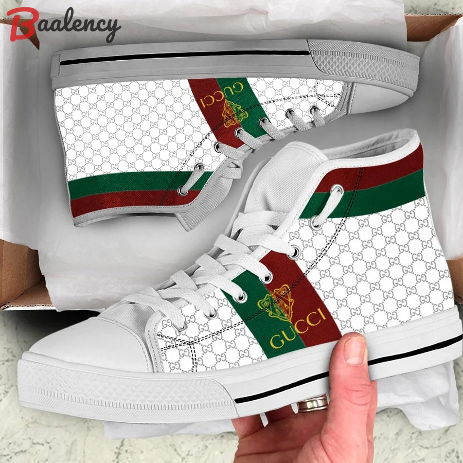 Gucci white stripe high top canvas shoes sneakers hot best for men women hot 2023 30 High Top Canvas Shoes