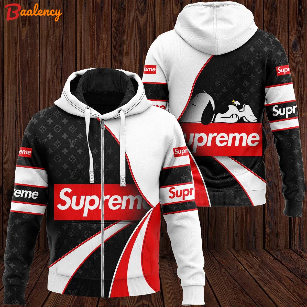 Louis vuittonupremenoopy red white black unisex zipper hoodie premium outfit foren womenuxury brand Zipper Hoodie 3D