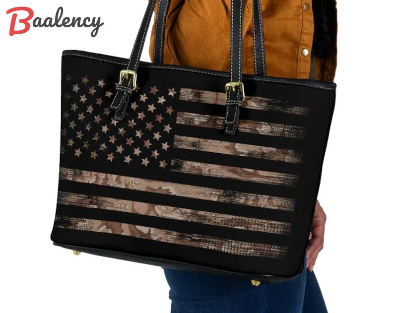 American flag army leather handbag - shoulder tote bag 300 Leather Tote Bag