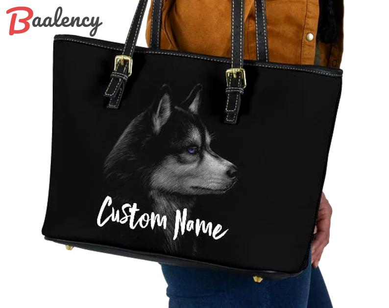 Husky dog mom leather handbag - shoulder tote bag 223 Leather Tote Bag