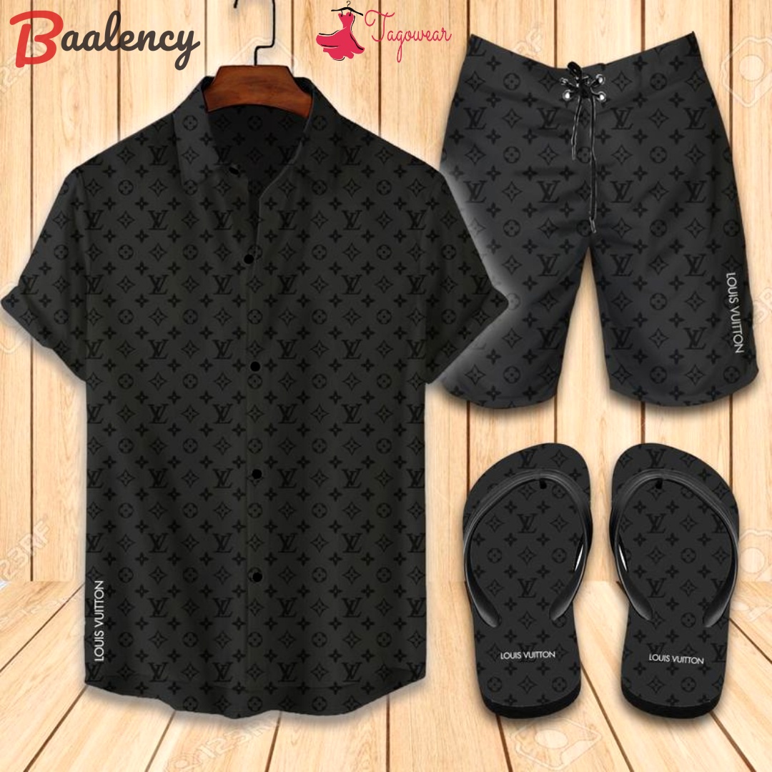 Louis vuitton flip flops and combo hawaiian shirt, beach shorts luxury summer clothes style #532 Hawaii Shirt Shorts & Flip Flops