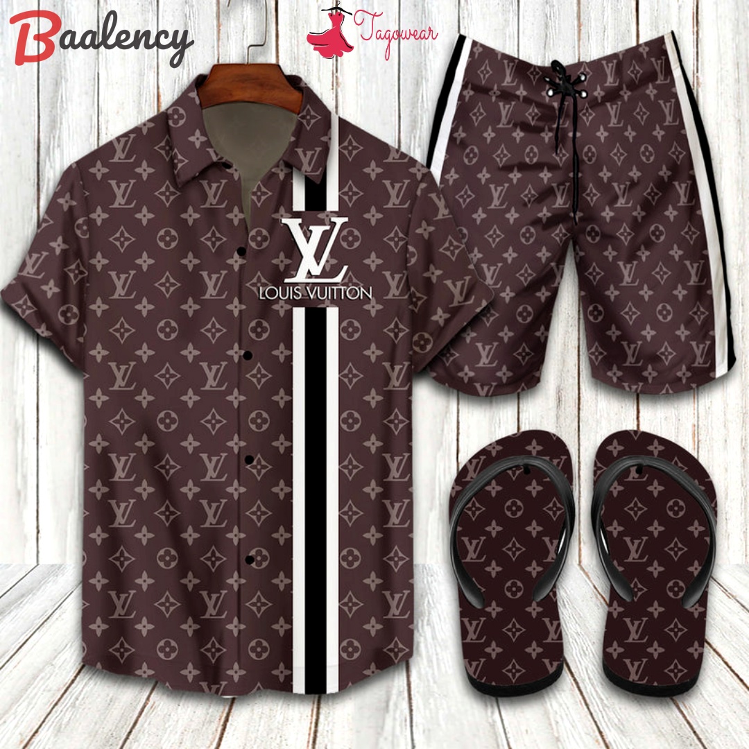Louis vuitton  flip flops and combo hawaiian shirt, beach shorts luxury summer clothes style #186 Hawaii Shirt Shorts & Flip Flops