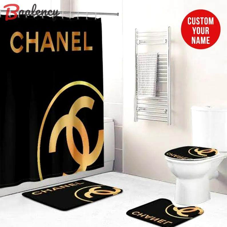 Chanel shower curtain coco black and gold gift luxury bathroom set
