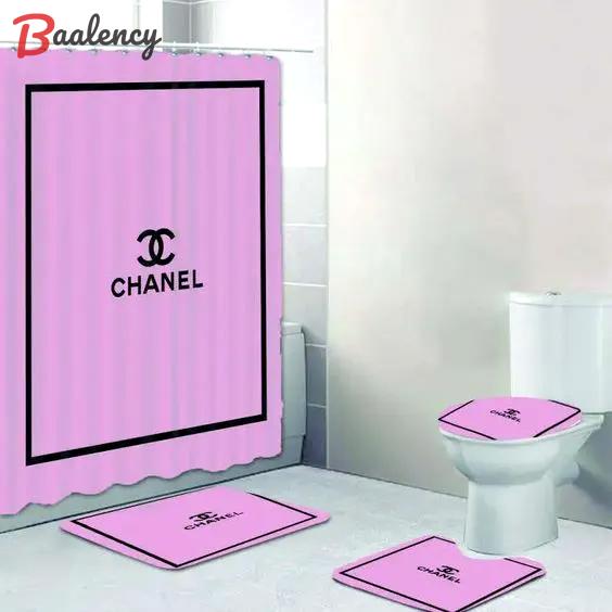 Chanel shower curtain rose pink and black luxury bathroom set