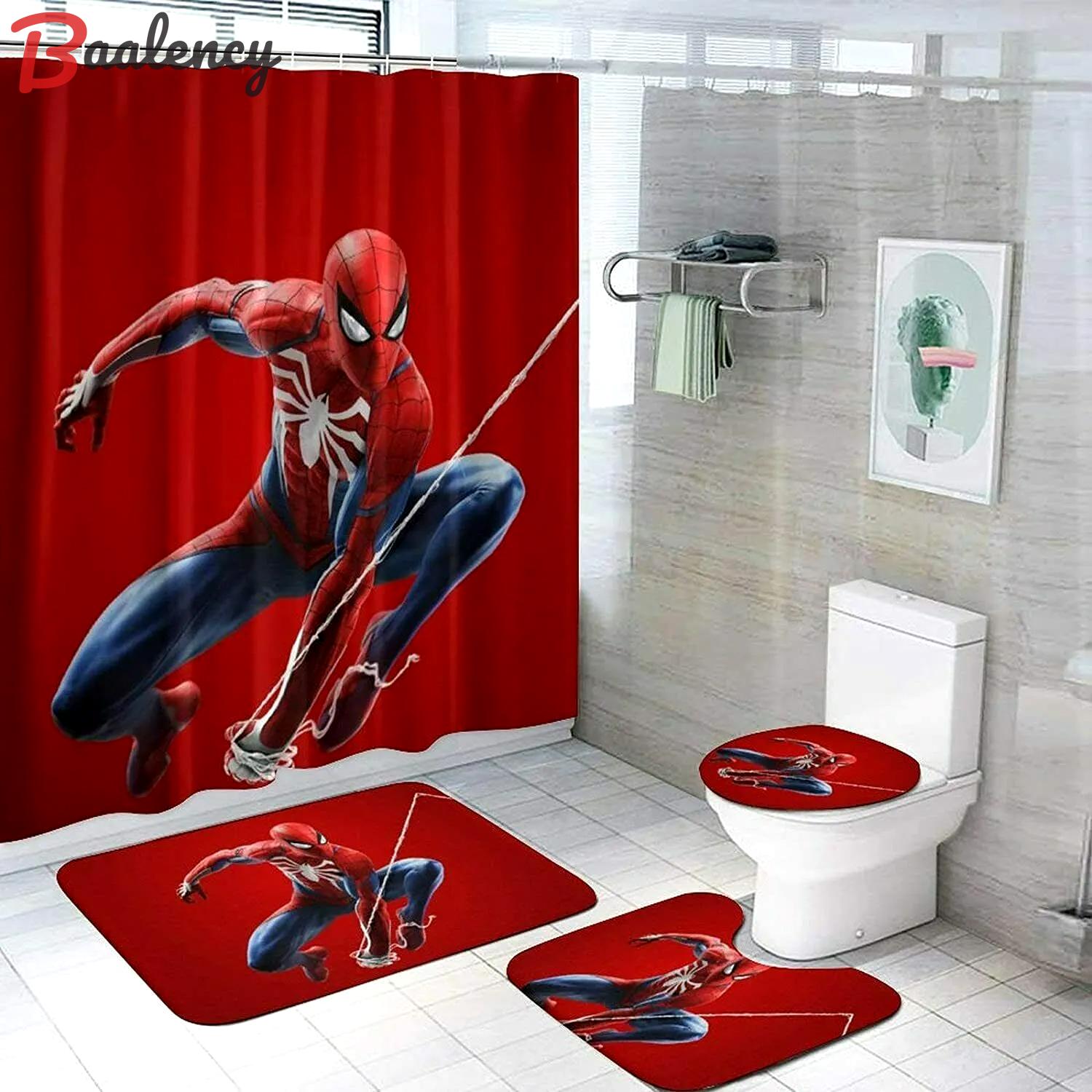 Spiderman Marvel 11 Bathroom Set 4PCS Shower Curtain