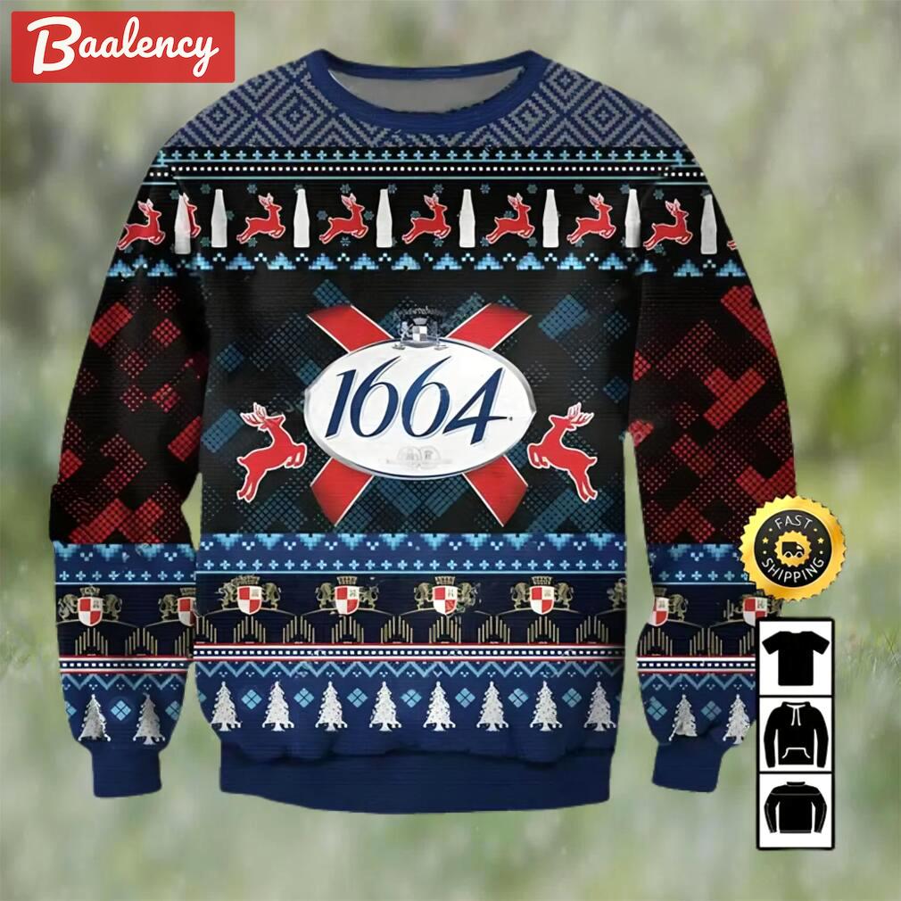 1664 blanc beer ugly christmas sweater, faux wool sweater, international beer day, gifts for beer lovers, best christmas gifts for 2022, merry christmas ? prinvity Christmas Ugly Sweater