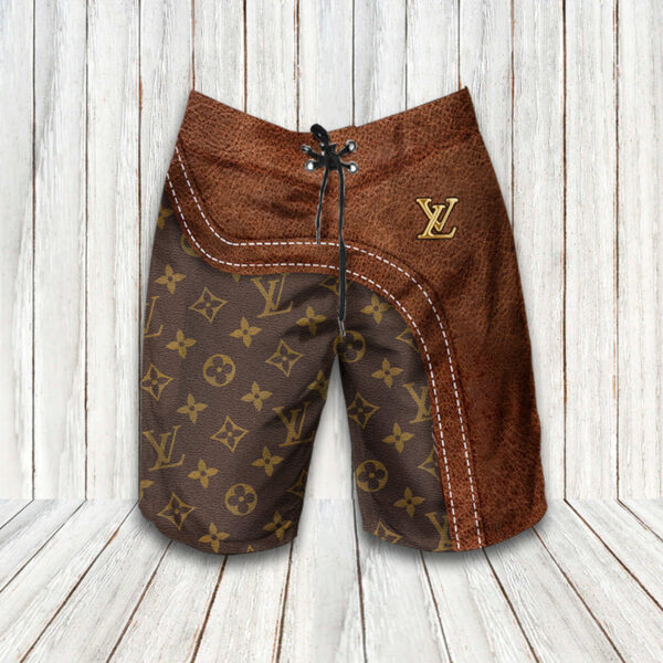 LV Monogram Two Color Mix Limited Hawaiian Shorts And Flip Flops