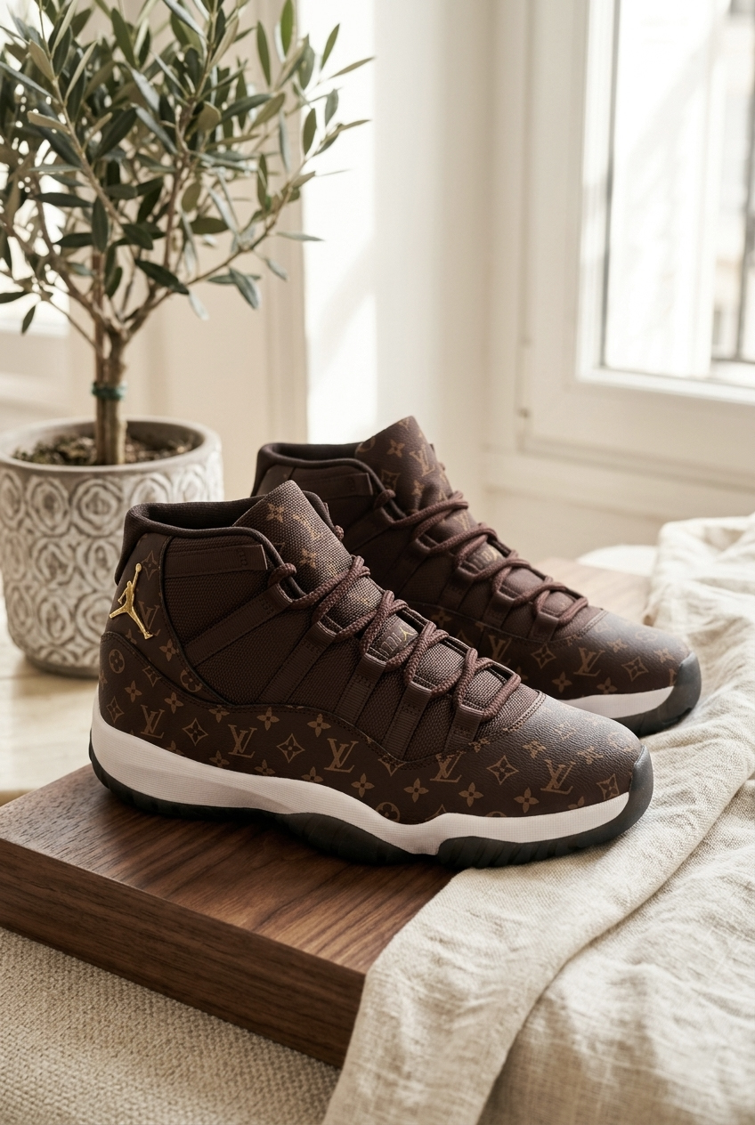 Custom Luxury Brown Sneakers - Air Jordan 11 Edition for Men & Women