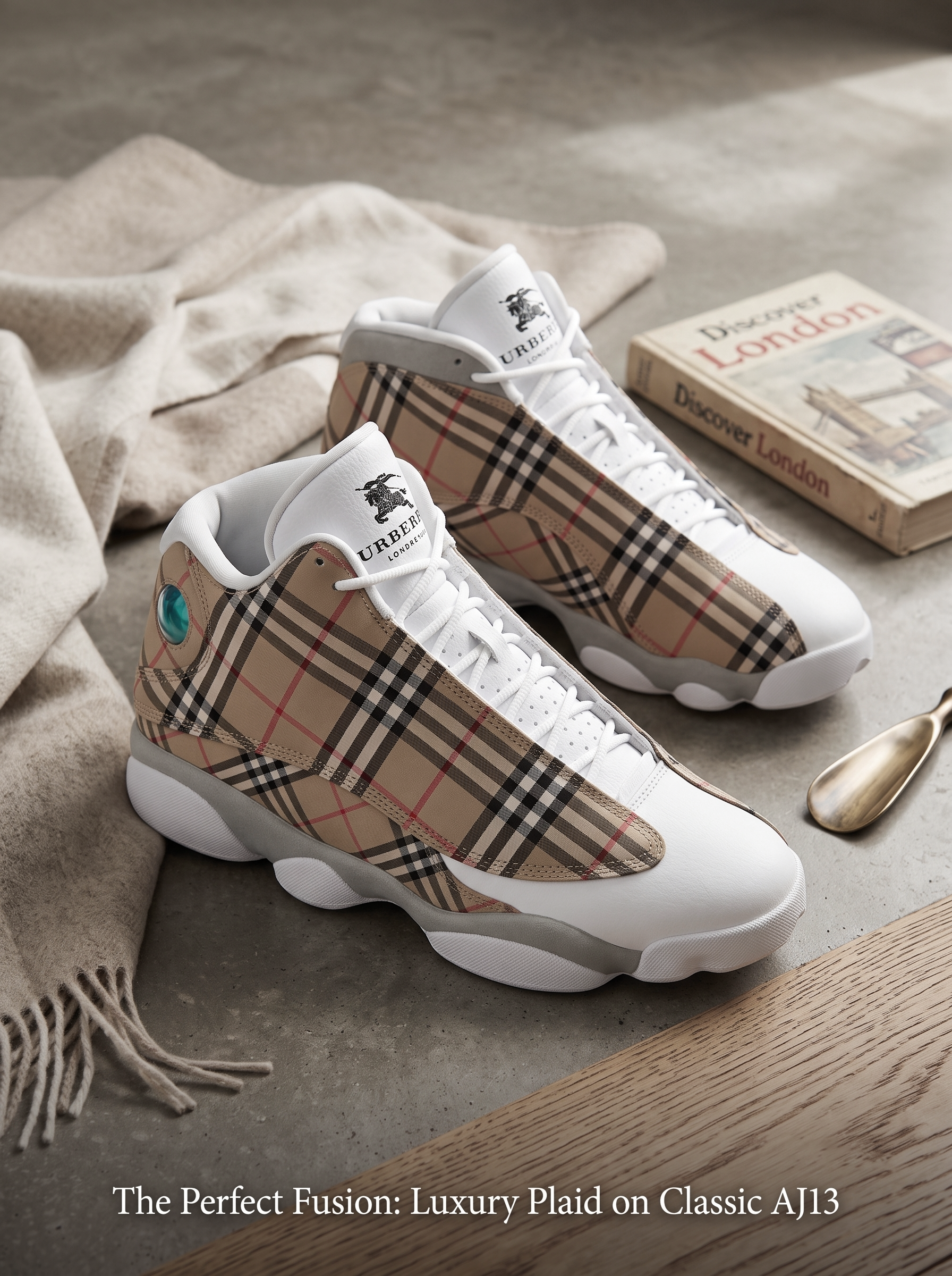 Burberry Custom Air Jordan 13 Retro Sneakers - Luxury Plaid Edition