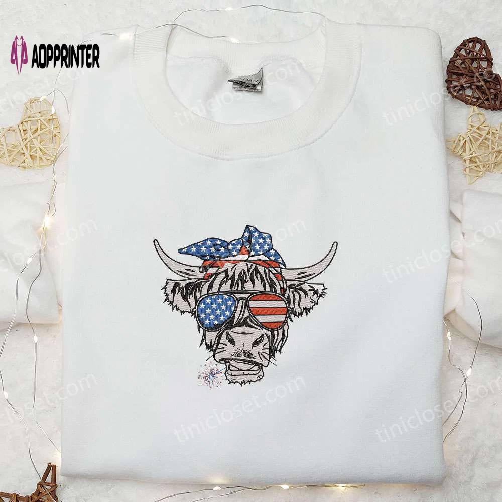 4th of july patriotic cow embroidered shirt: best patriotic shirts & national day gifts Embroidered Shirt