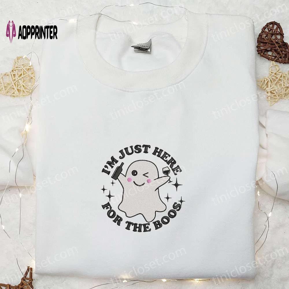 Adorable halloween embroidered shirt: best gift for halloween lovers – im just here for the boos Embroidered Shirt