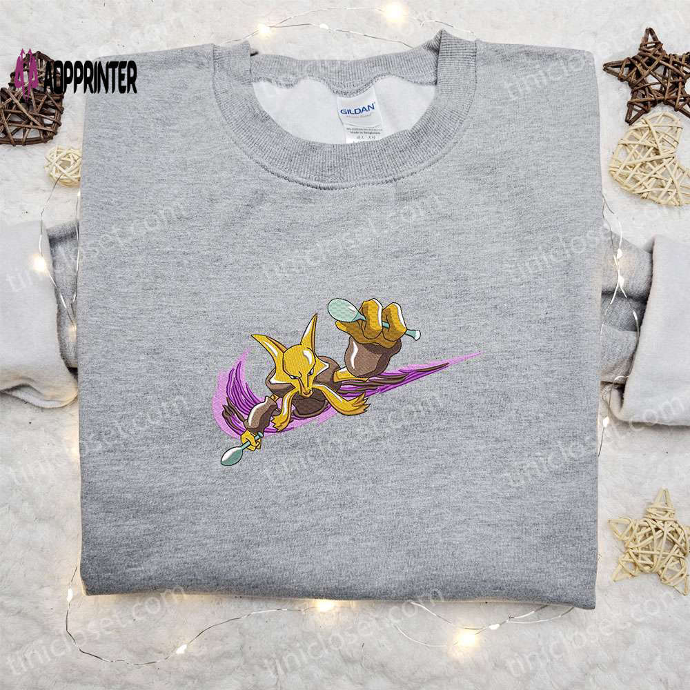 Alakazam x nike swoosh anime & pokemon embroidered shirt nike inspired design Embroidered Shirt