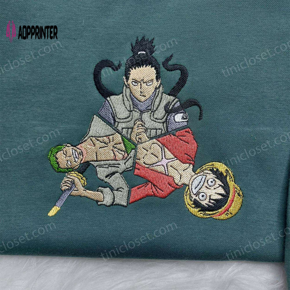 Anime embroidered shirt: shikamaru zoro luffy design – perfect anime gift for fans Embroidered Shirt
