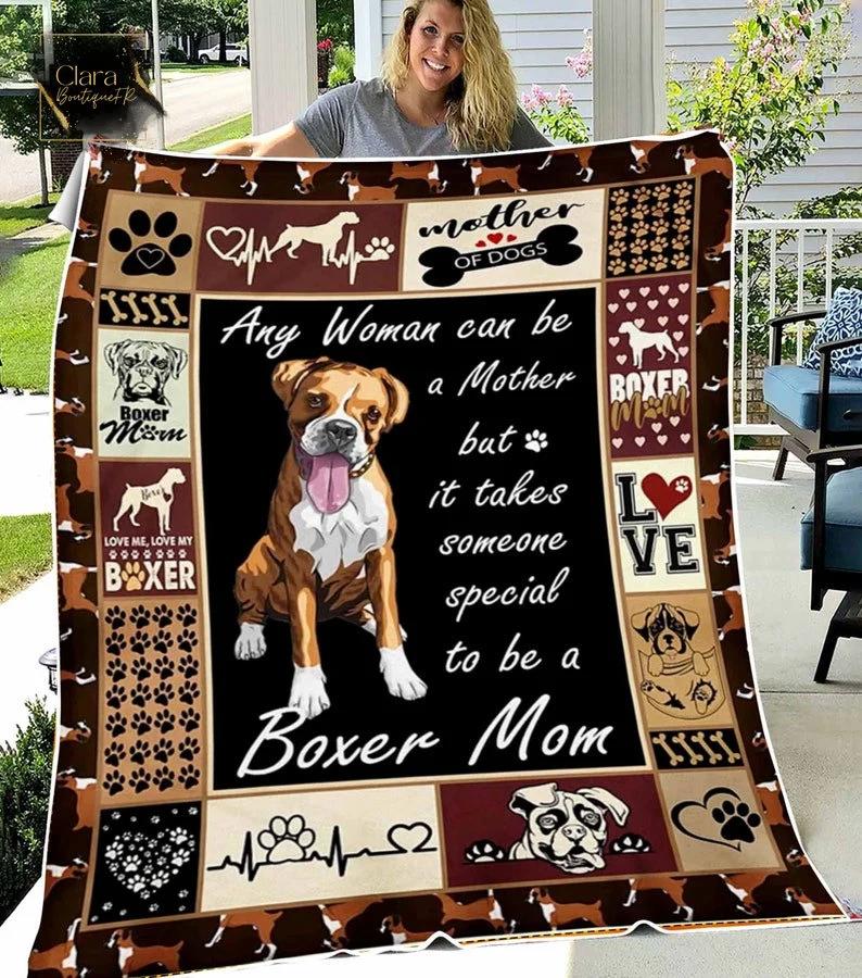 Any woman can be a dog mom boxer fleece blanket, mink sherpa blanket, dog lover gift, boxer blanket, boxer dog gift, boxer mom blanket Quilt Blanket
