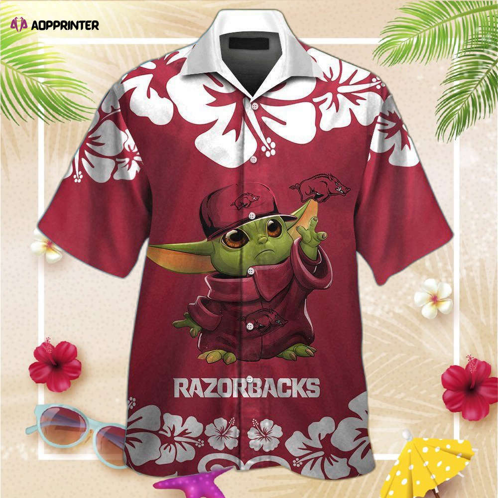 Arkansas razorbacks baby yoda short sleeve button up tropical aloha hawaiian shirt set for men women kids Hawaii Shirt