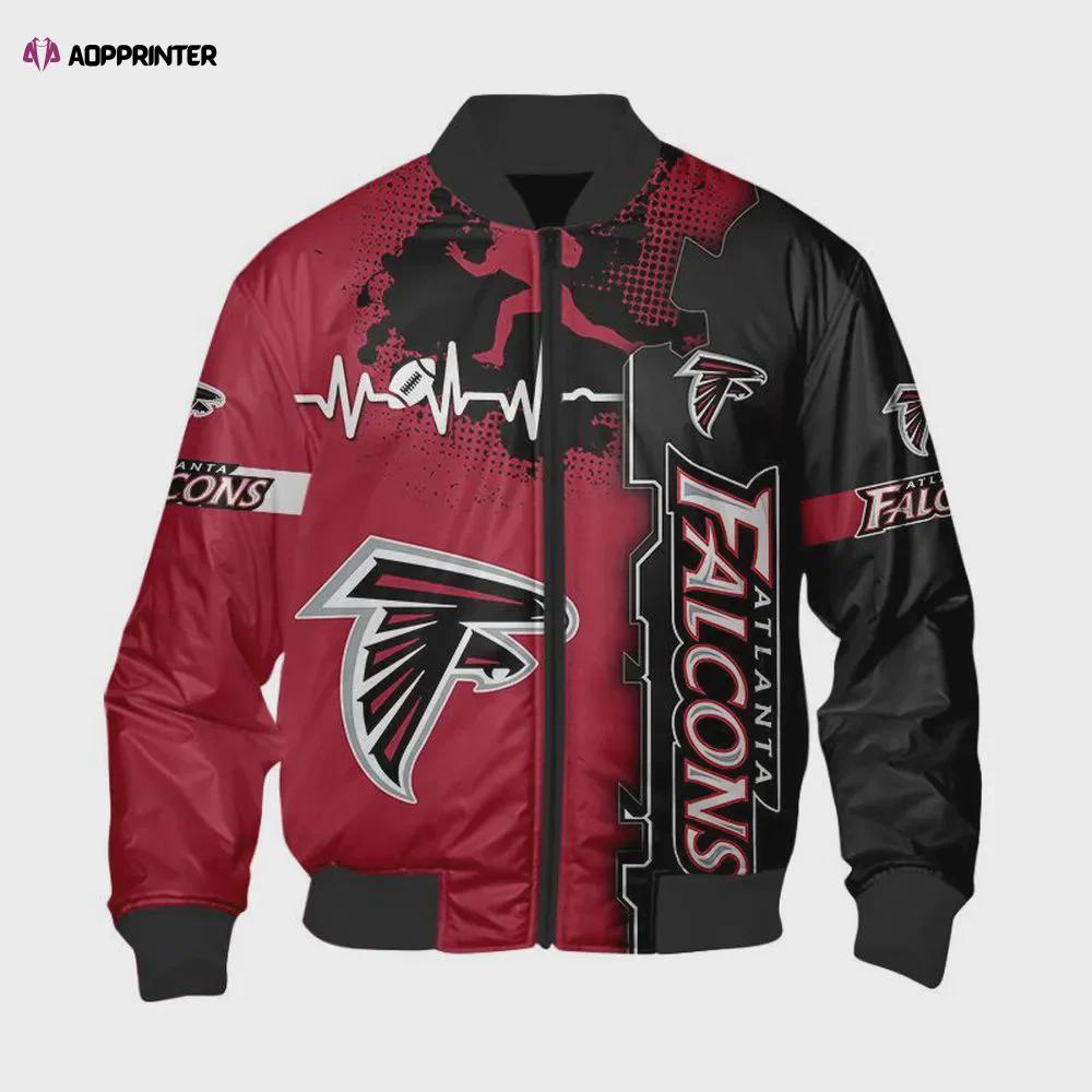 Atlanta falcons heart ecg line pattern bomber jacket – red black Bomber Jacket