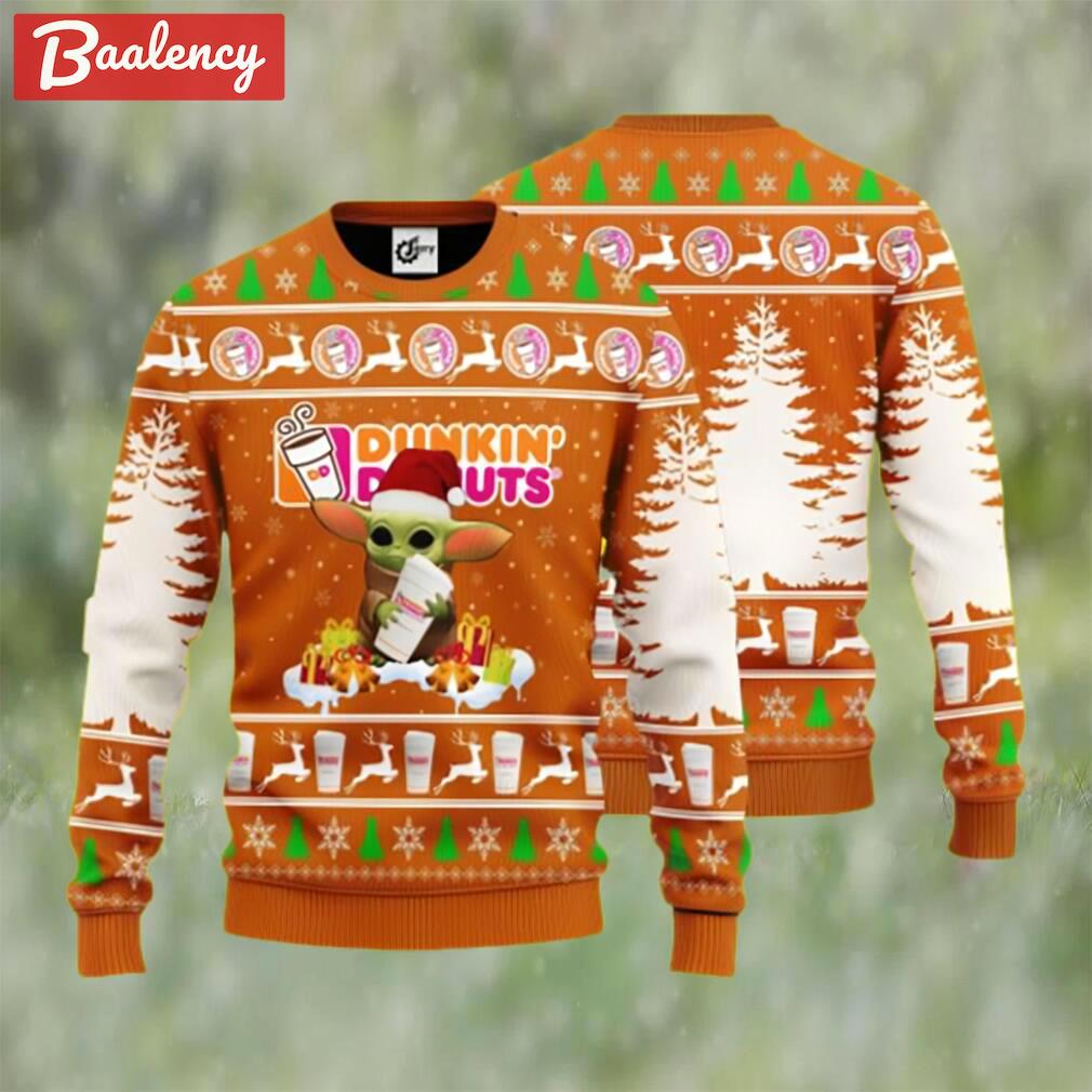 Baby yoda hug dunkin? donuts ugly christmas sweater Christmas Ugly Sweater