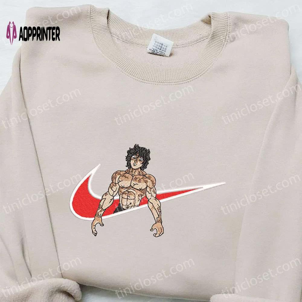 Baki hanma x nike swoosh anime embroidered tshirt: perfect nike-inspired gift for family Embroidered Shirt