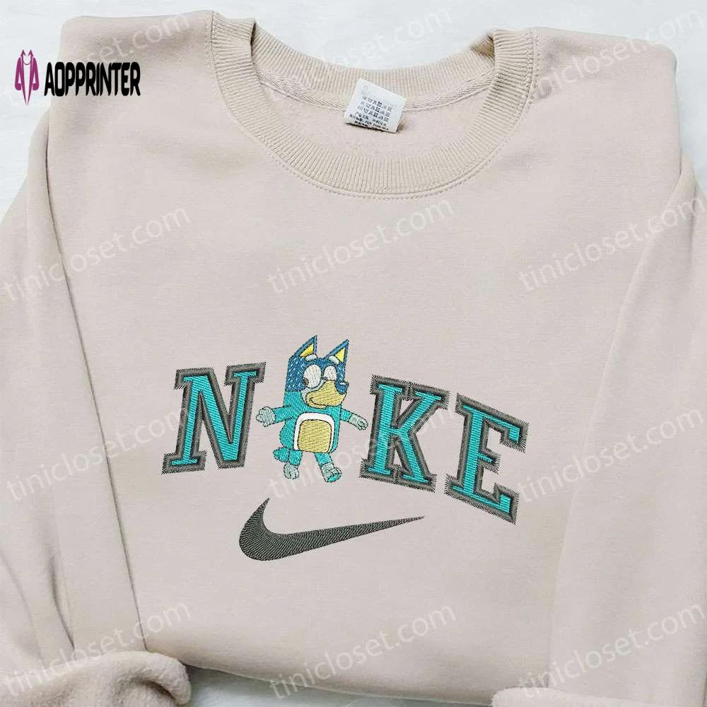 Bandit x nike cartoon embroidered sweatshirt – bluey inspired shirt: unique nike apparel with cartoon embroidery Embroidered Shirt