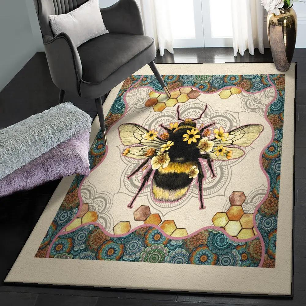 Bee large area rugs, mandala honey bee rug Rectangle Rug
