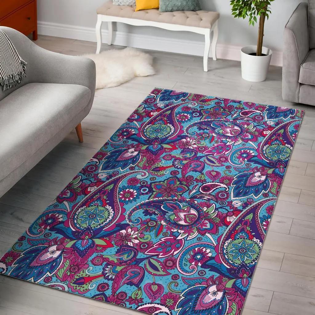 Blue purple red paisley pattern print area rug living room rug home decor Rectangle Rug