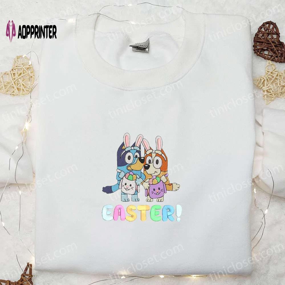 Bluey and bingo easter embroidered shirt & cartoon hoodie: perfect thanksgiving day gift idea Embroidered Shirt