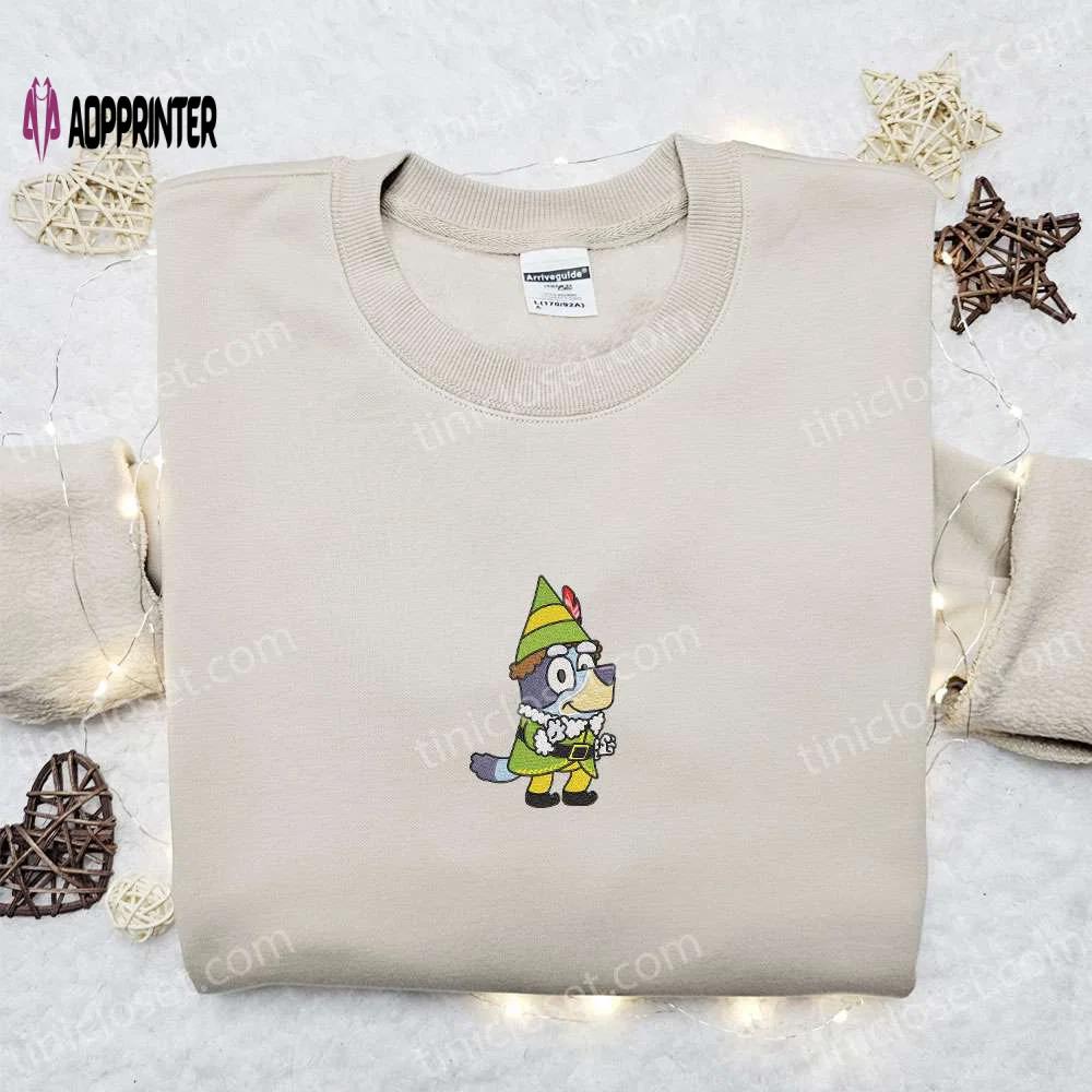 Bluey christmas elf embroidered shirt & cartoon hoodie: perfect christmas gift idea Embroidered Shirt