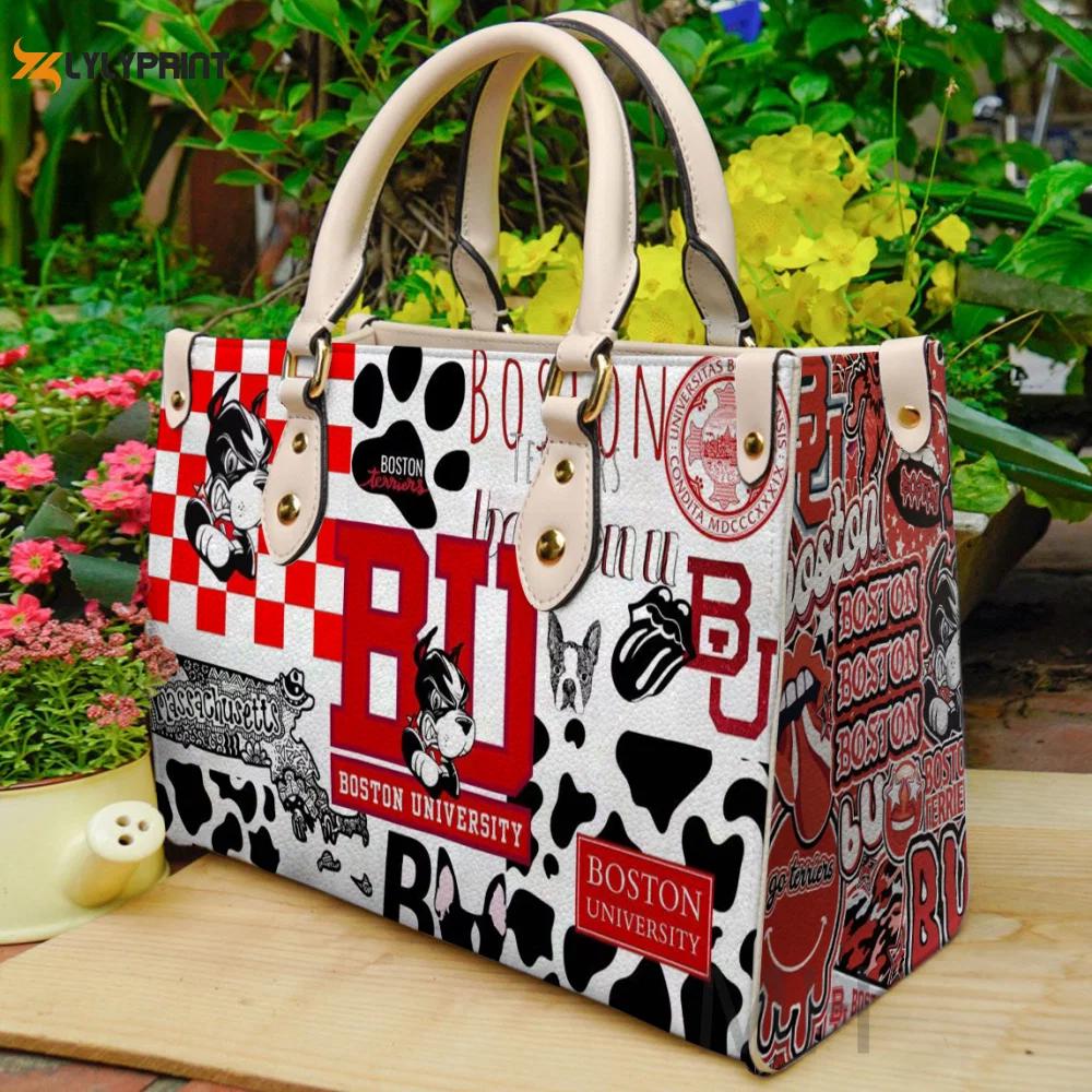 Boston university terriers leather handbag gift for women 4718 Women Leather Hand Bag