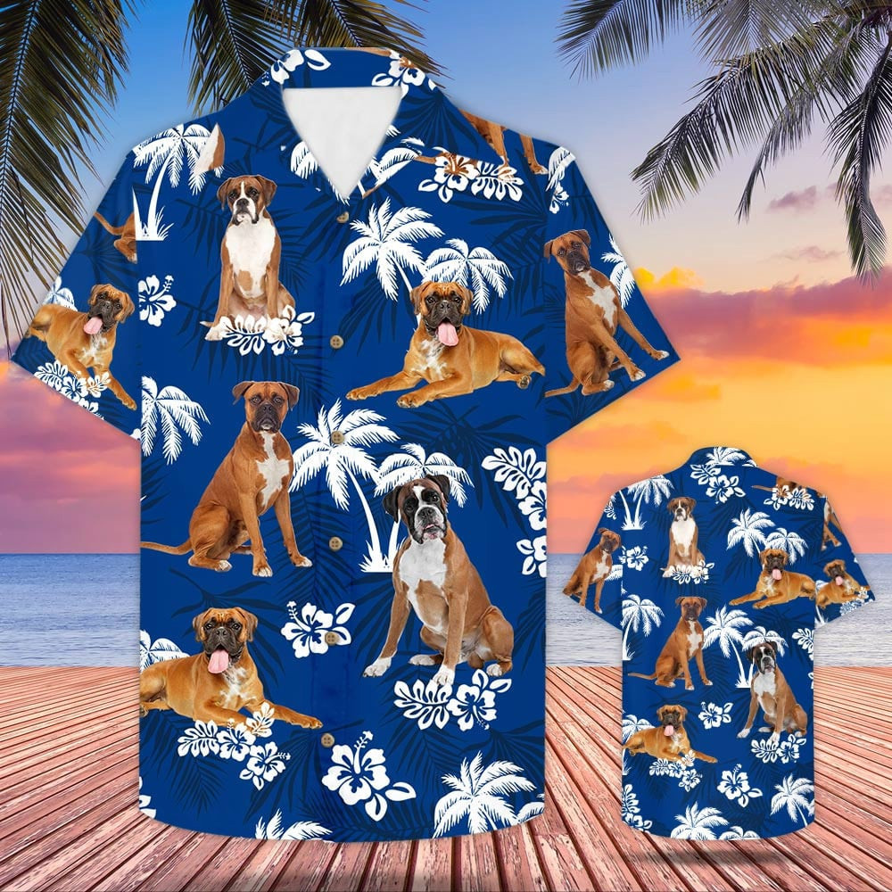 Boxer coconut tree flower dark blue hawaiian shirt Hawaii Shirt Shorts & Flip Flops