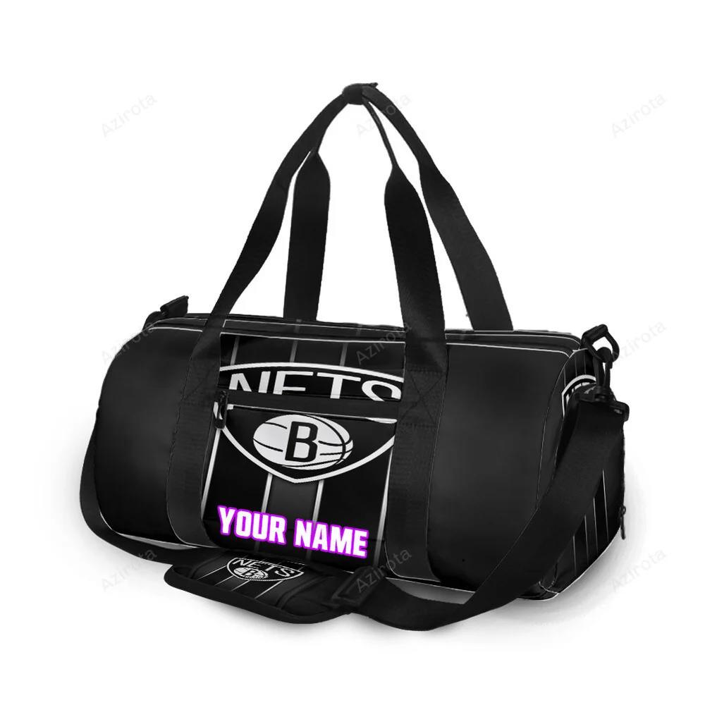 Brooklyn nets ball black white stripped personalized name travel bag gym bag 1434 Travel Bag