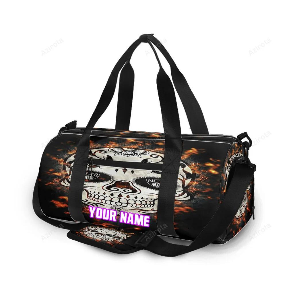 Brooklyn nets skull fire personalized name travel bag gym bag 430 Travel Bag