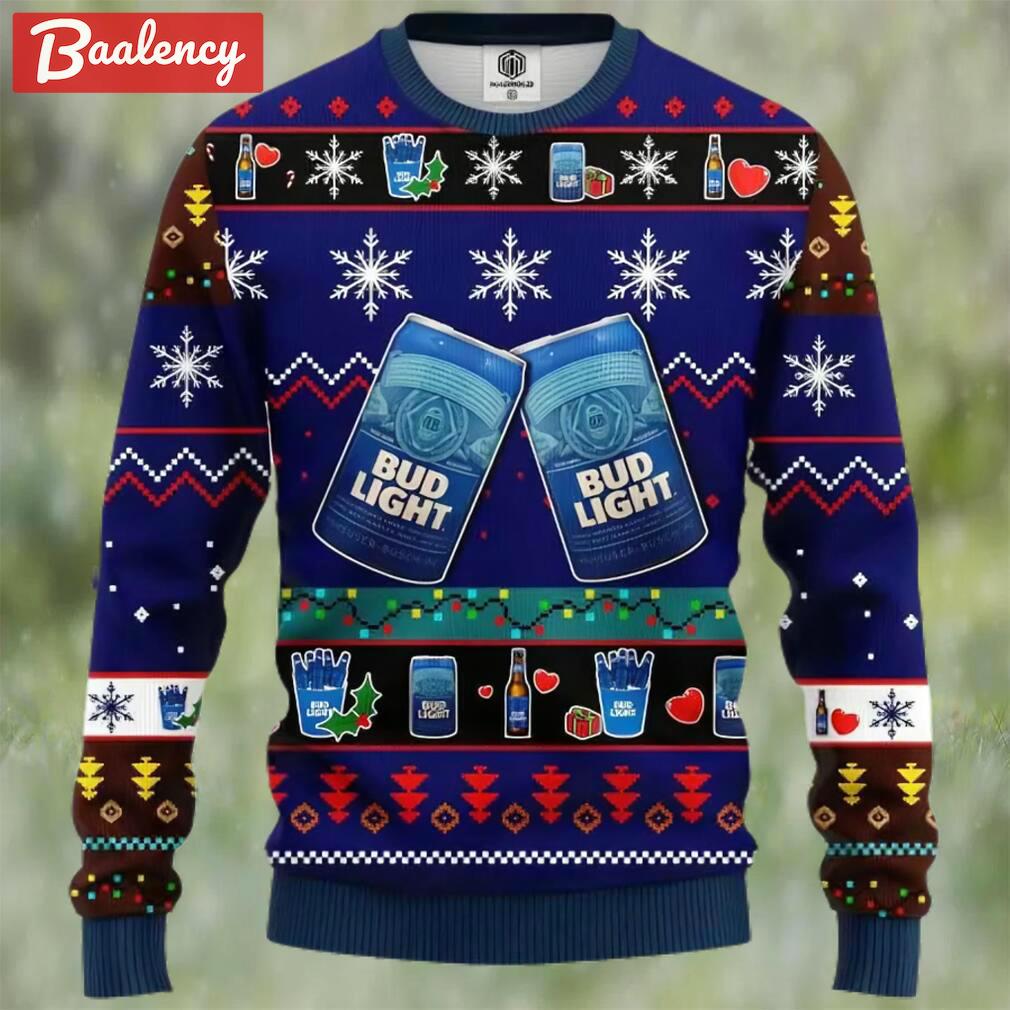 Bud light beer ugly christmas sweater, faux wool sweater, gifts for beer lovers, international beer day, best christmas gifts for 2022 ? prinvity Christmas Ugly Sweater
