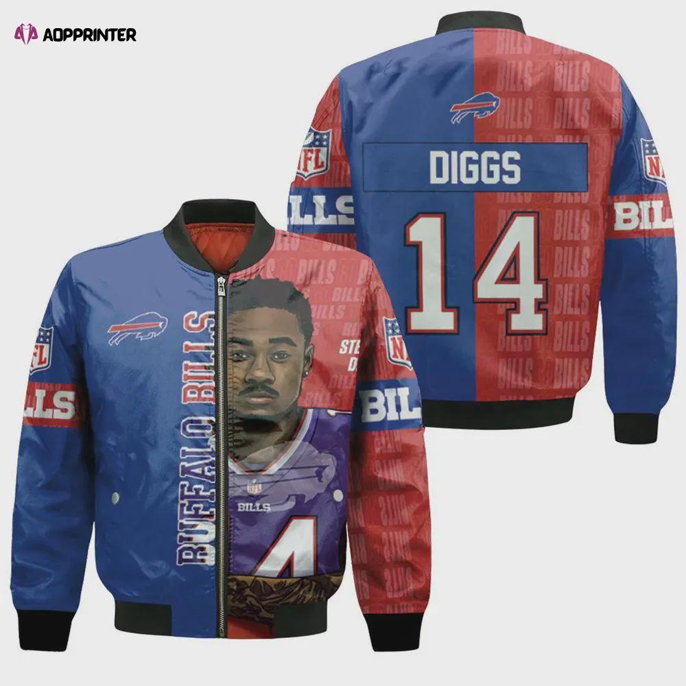 Buffalo bills great player logo pattern bomber jacket – red and navy blue Bomber Jacket