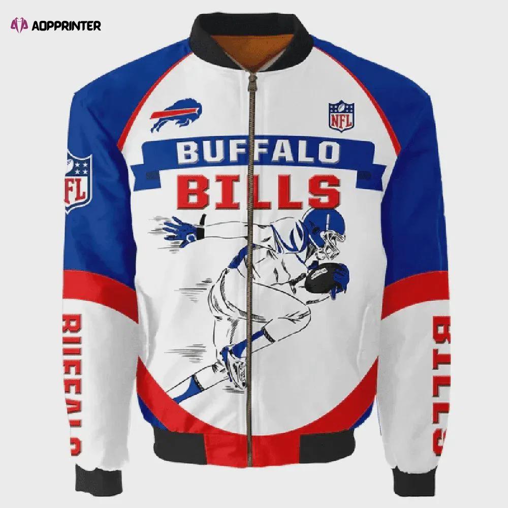 Buffalo bills team logo pattern bomber jacket – white blue and red Bomber Jacket