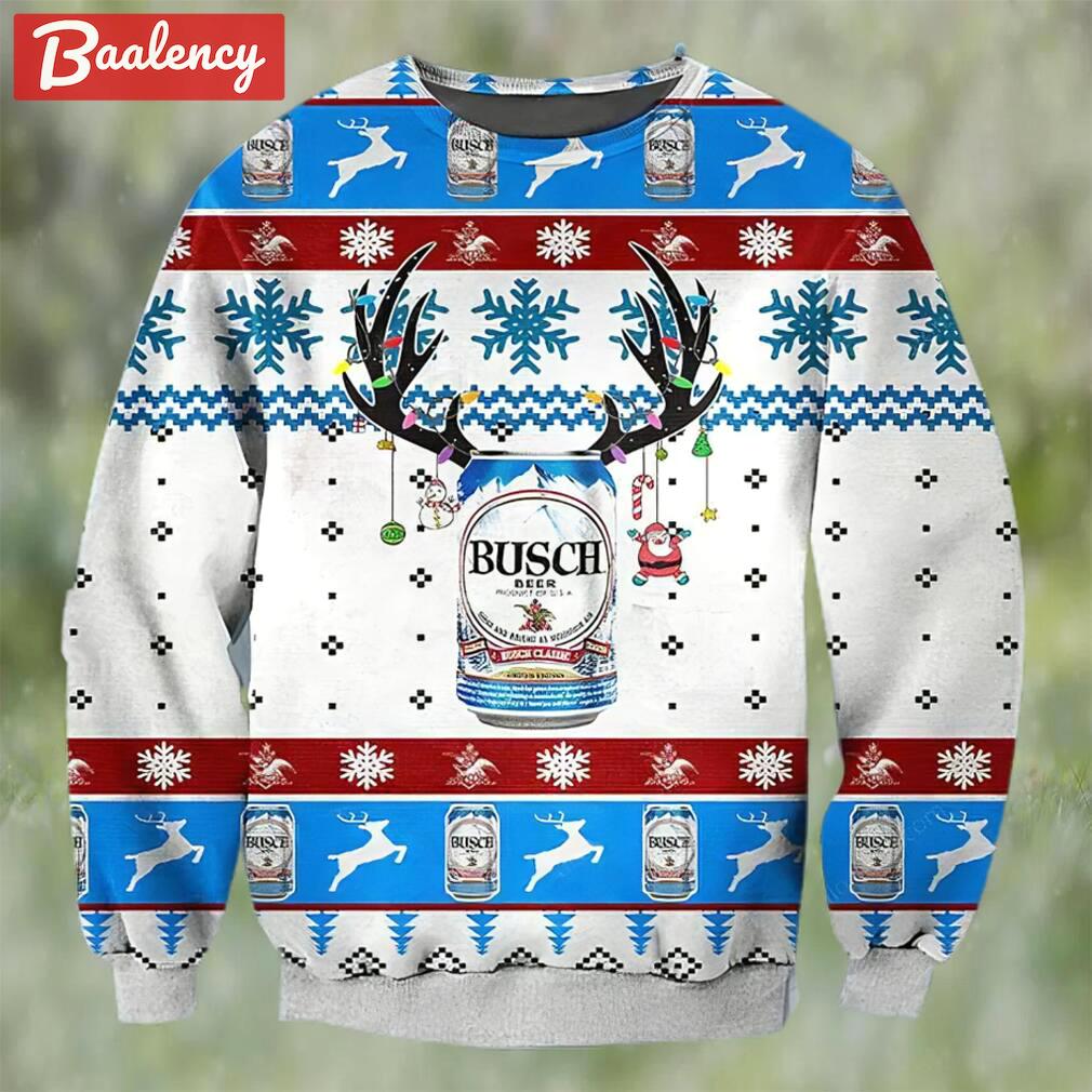 Busch beer deer horn ugly christmas sweater, faux wool sweater, gifts for beer lovers, international beer day, best christmas gifts for 2022 ? prinvity Christmas Ugly Sweater