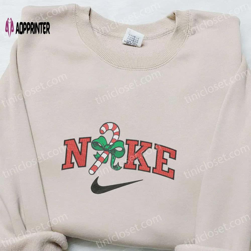 Candy cane gift x nike christmas embroidered sweatshirt – best christmas gift ideas Embroidered Shirt
